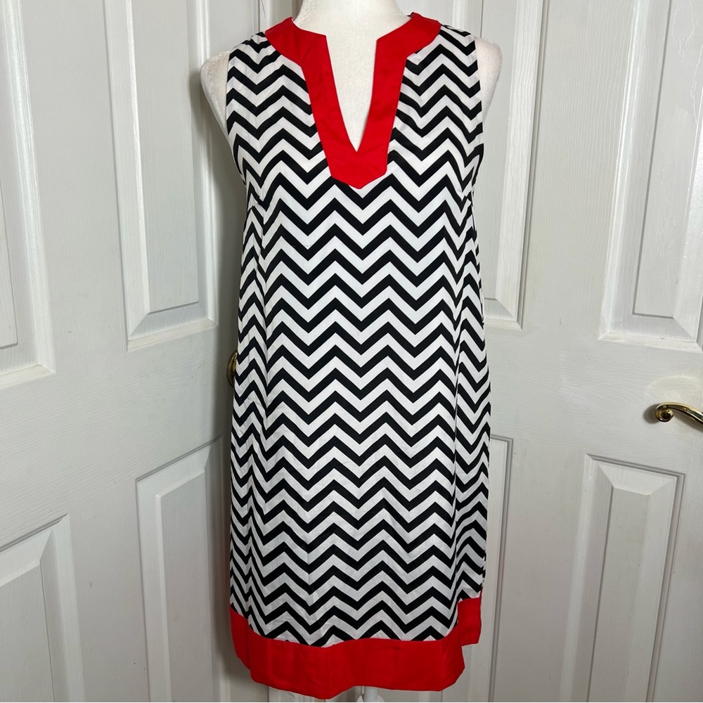 Chevron Sleeveless Dress with Red Accents